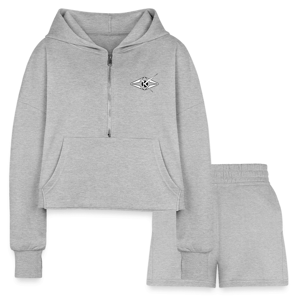 Women’s Cropped Hoodie & Jogger Short Set - heather gray