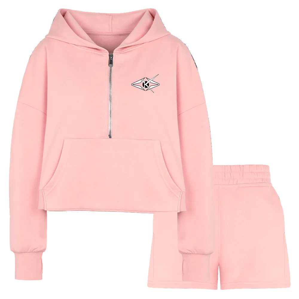 Women’s Cropped Hoodie & Jogger Short Set - light pink